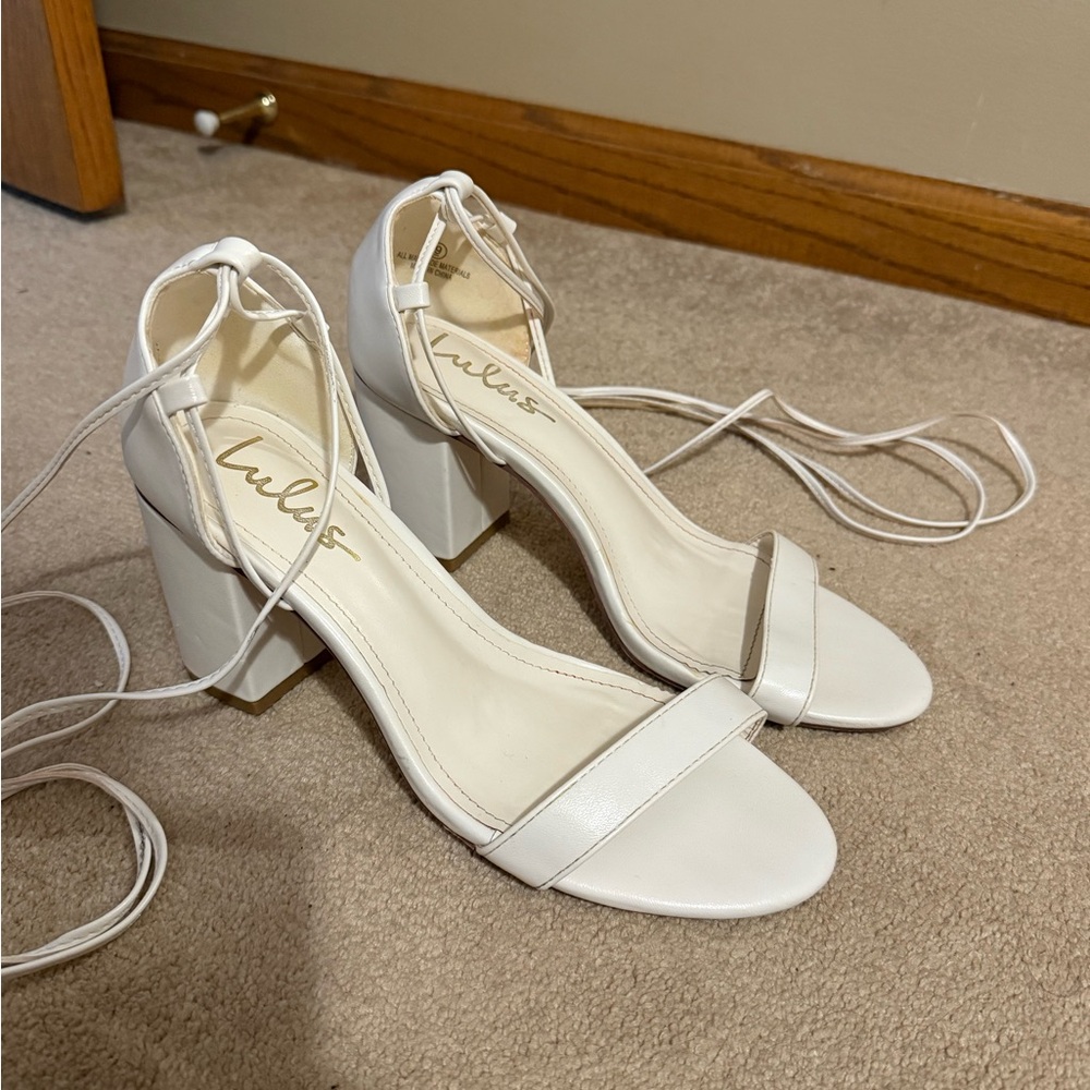 Lulu's White Block Lace Up Heel